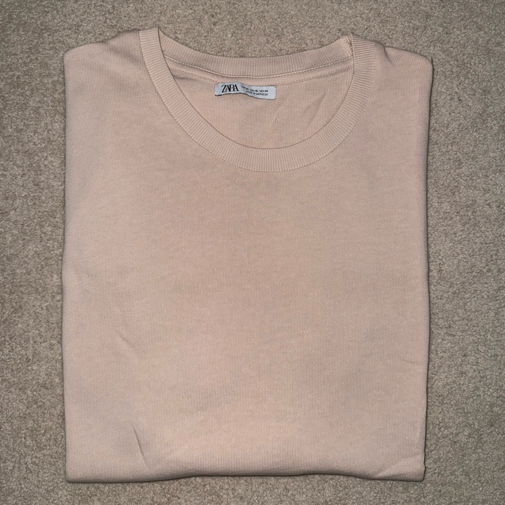Zara Men’s Crewneck Knitted Shirt Pale Pink - Extra Large